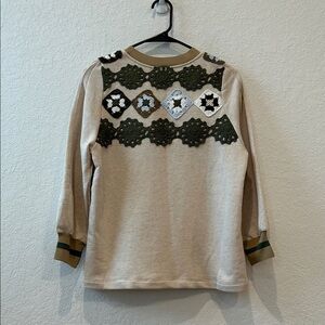 Current Air Beige Sweater with Crochet Accents